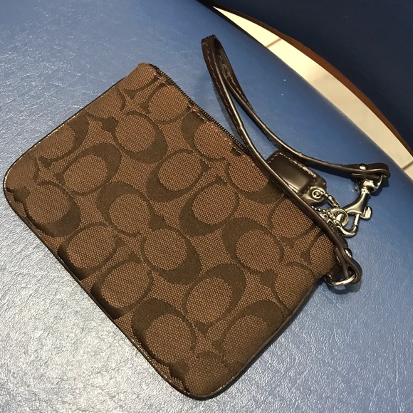 Coach brown signature w/leather trim wristlet - Picture 14 of 14